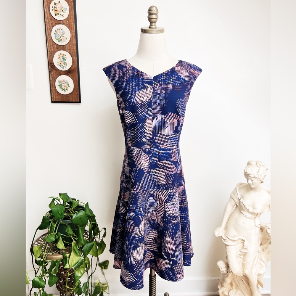 Rebecca Taylor Sonic Garden Fit & Flare Abstract Print Dress size 6 Small